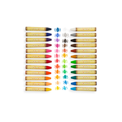 Brilliant Bee Crayons lined up with their color swatches