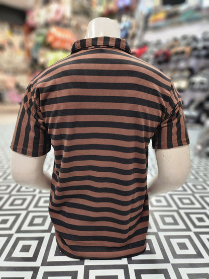 Brown Black Classic Striped Polo Shirt - Maha fashions -