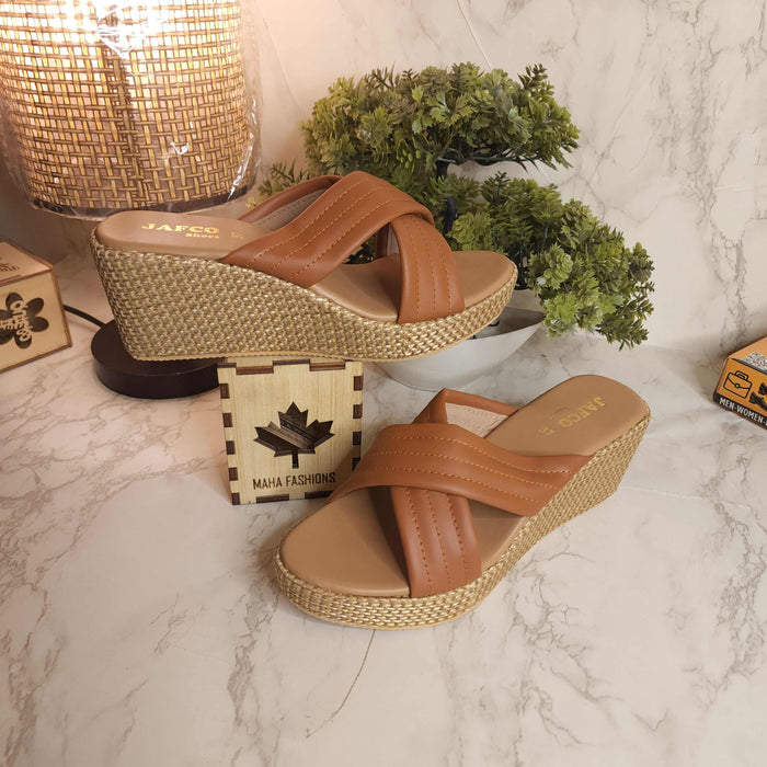 Brown Casual Wedge Slippers - Maha fashions -  Women Footwear