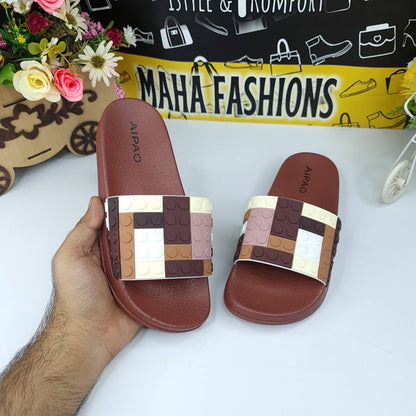 Brown Multi Puzzle Slides - Maha fashions -