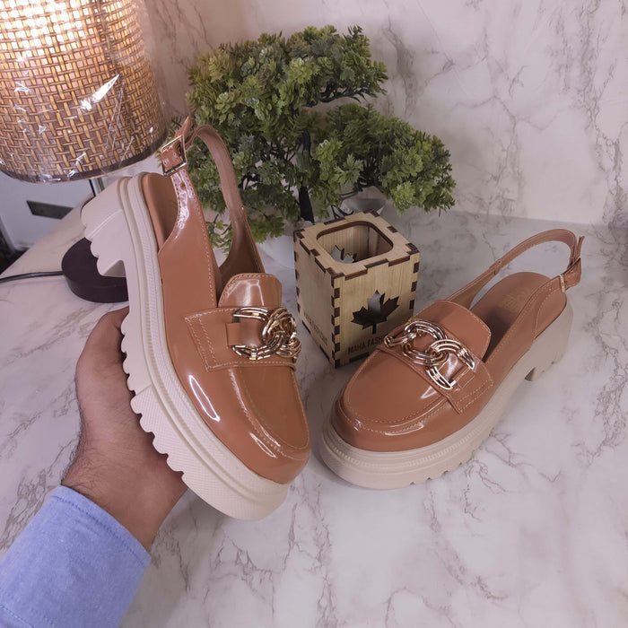 Brown Patent Platform Sandals - Maha fashions -  Women Clothing