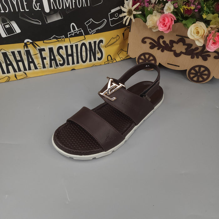 Brown Sandals with Golden Buckle - Maha fashions -  Men Footwear