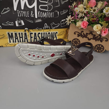 Brown Sandals with Golden Buckle - Maha fashions -  Men Footwear