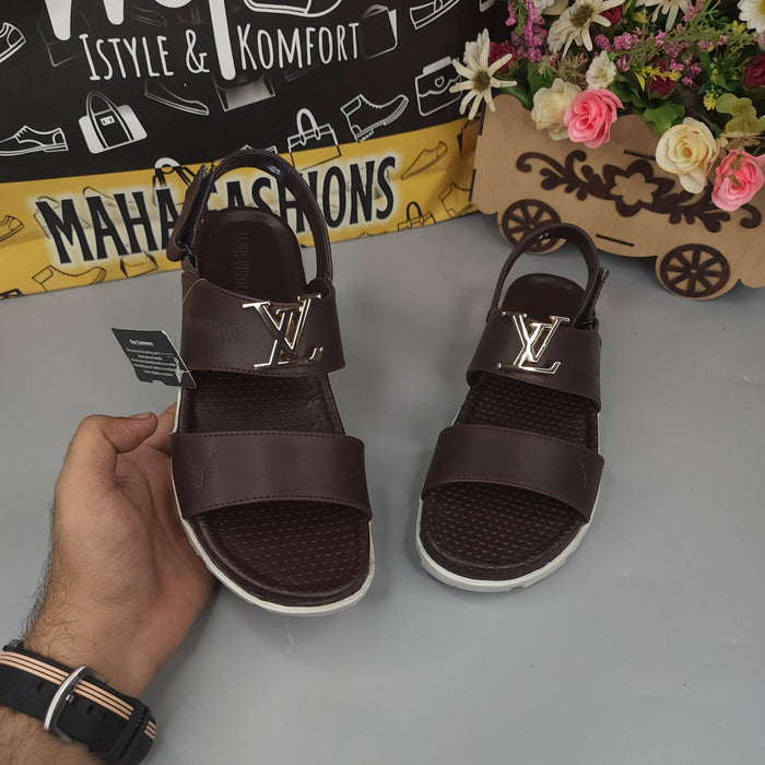 Brown Sandals with Golden Buckle - Maha fashions -  Men Footwear
