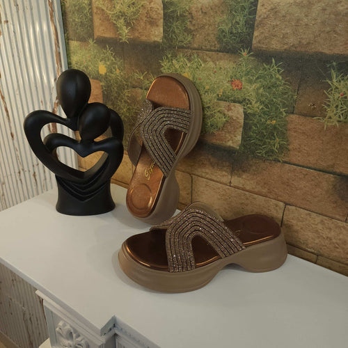 Brown Studs Slippers - Maha fashions -  Women Footwear