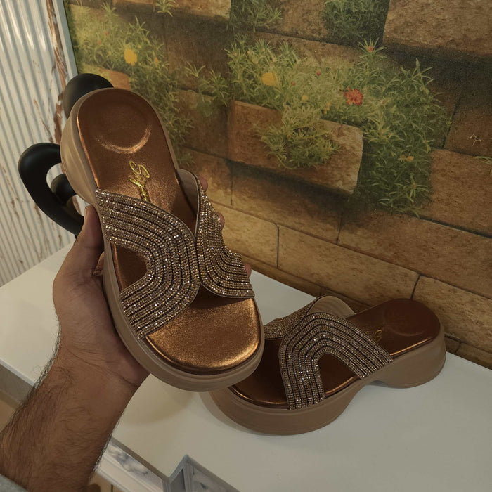 Brown Studs Slippers - Maha fashions -  Women Footwear