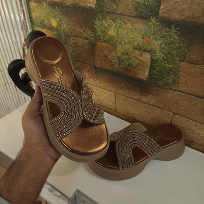 Brown Studs Slippers - Maha fashions -  Women Footwear