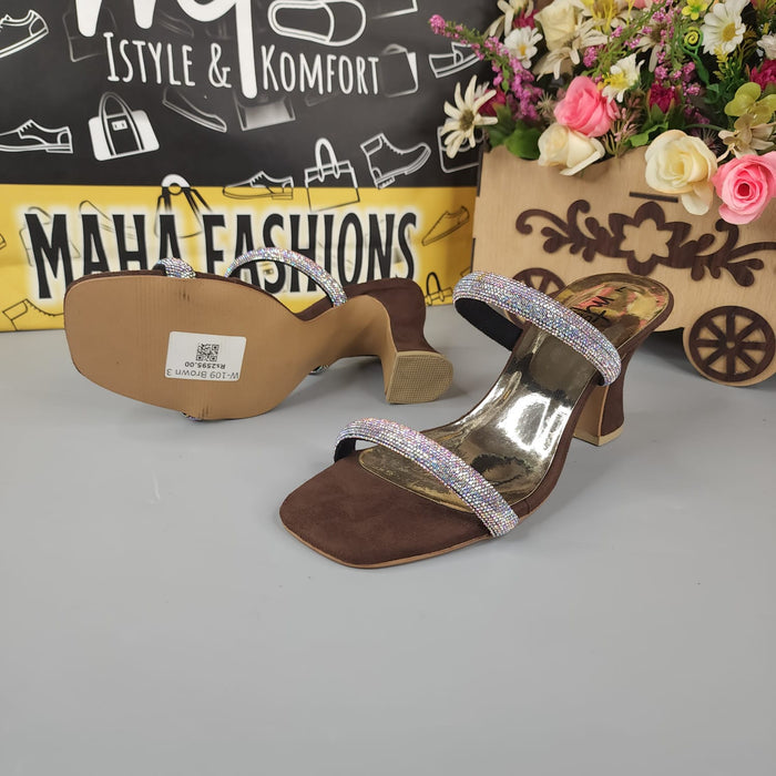 Brown Studs Strips Footwear in Heel - Maha fashions -  Women Footwear