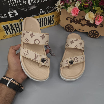 Buckle Beige Slippers - Maha fashions -  Men Footwear