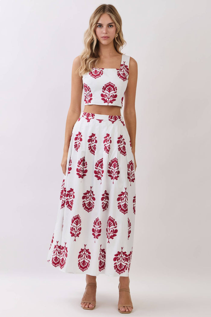 Burgundy Bloom Set Maxi Skirt