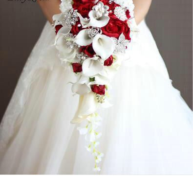 Cala Lily Waterfall Silk Wedding Bouquet Bride with Bridal Jewelry