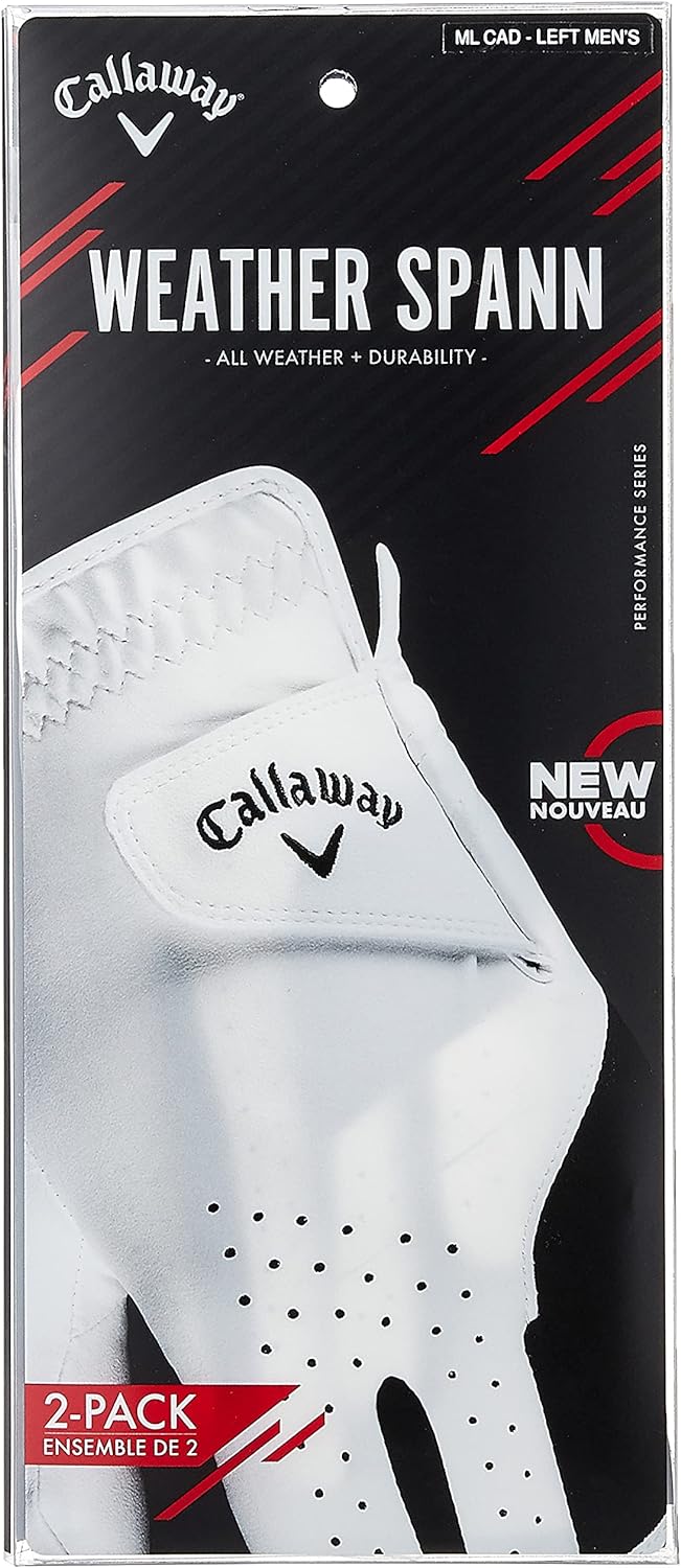 Callaway Golf Weather Spann Glove Left Hand Cadet Short Fingers 2019 MediumLarge White 2pack