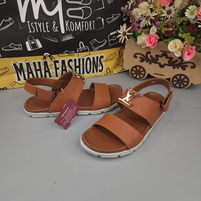 Camel Sandals with Golden Buckle - Maha fashions -  Men Footwear