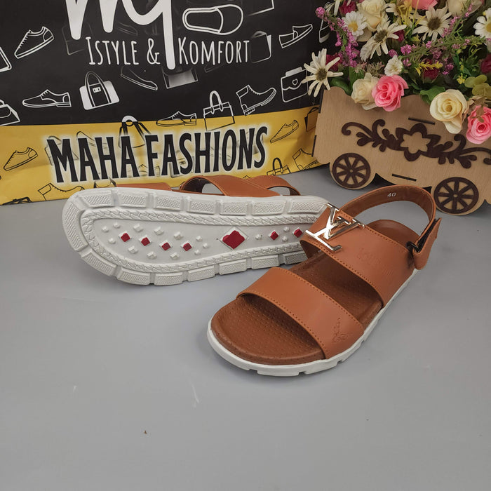 Camel Sandals with Golden Buckle - Maha fashions -  Men Footwear