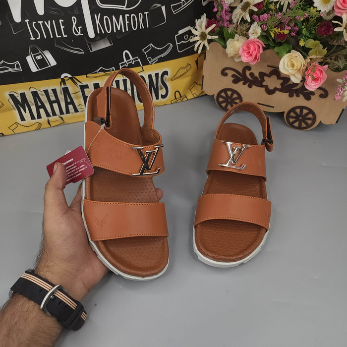 Camel Sandals with Golden Buckle - Maha fashions -  Men Footwear