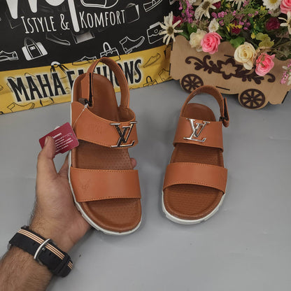 Camel Sandals with Golden Buckle - Maha fashions -  Men Footwear