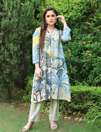 Caribbean Light Blue Linen Kurta Pant
