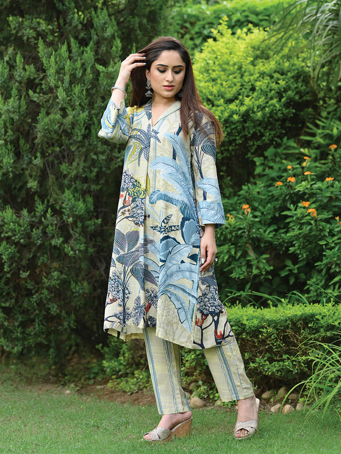 Caribbean Light Blue Linen Kurta Pant