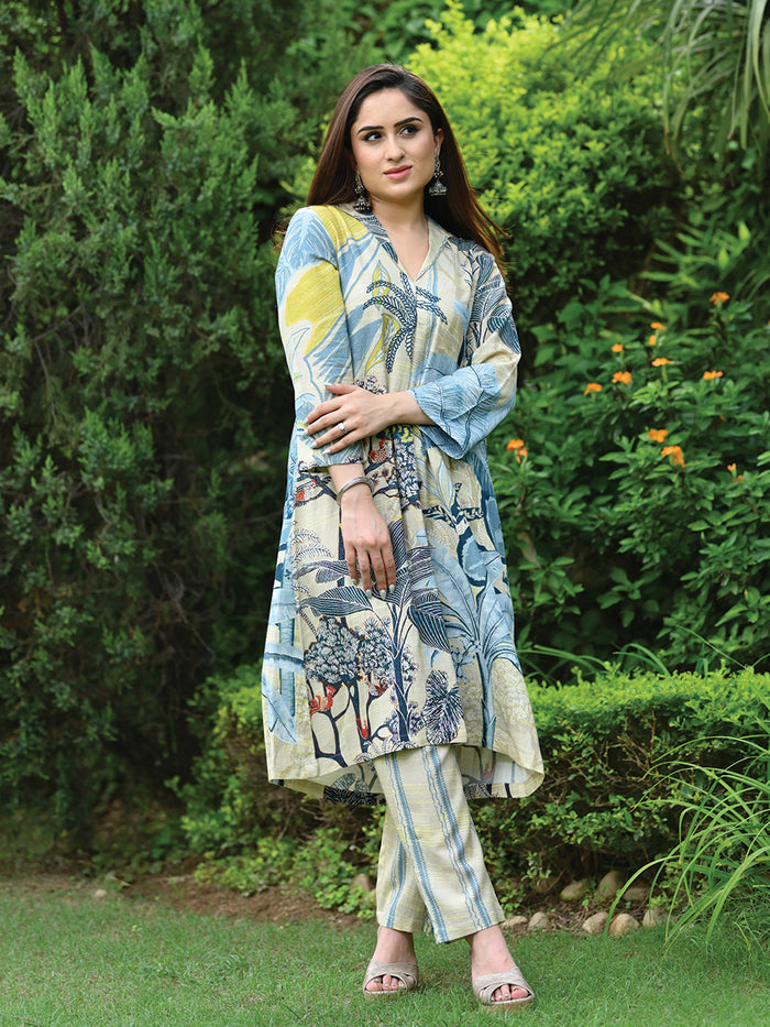 Caribbean Light Blue Linen Kurta Pant