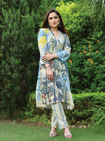 Caribbean Light Blue Linen Kurta Pant