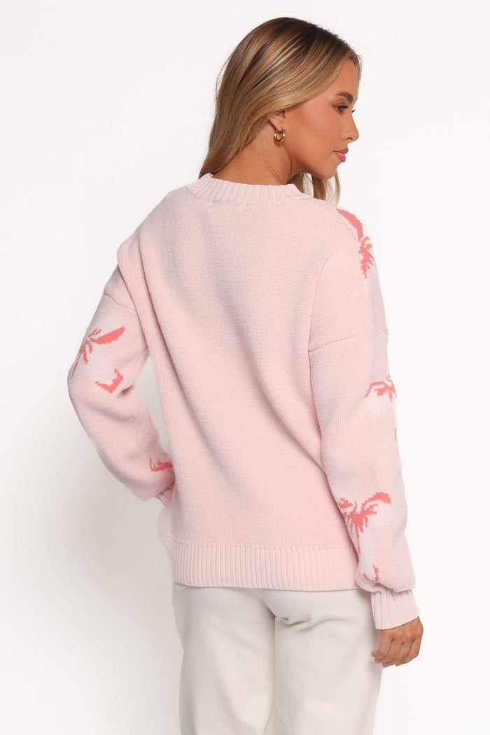 Petal and Pup USA KNITWEAR Carrington Bow Print Knit Sweater - Pink