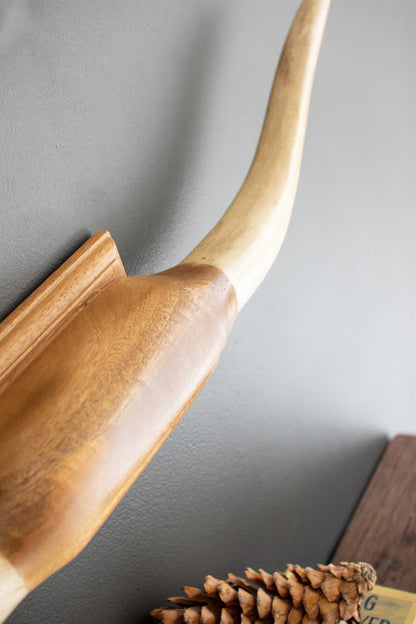 Carved Mango Wood Longhorn Wall Art