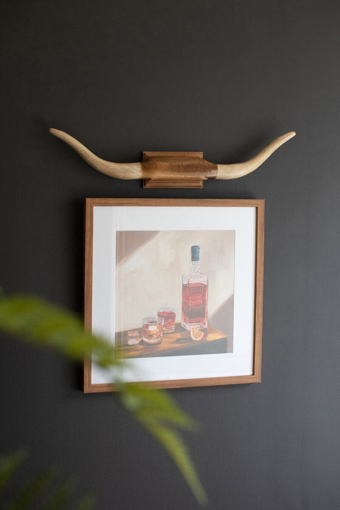 Carved Mango Wood Longhorn Wall Art