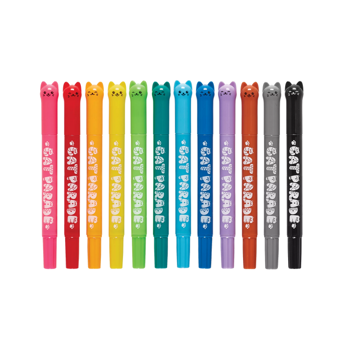 Row of OOLY Cat Parade Gel Crayons with cat shaped caps