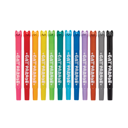 Row of OOLY Cat Parade Gel Crayons with cat shaped caps