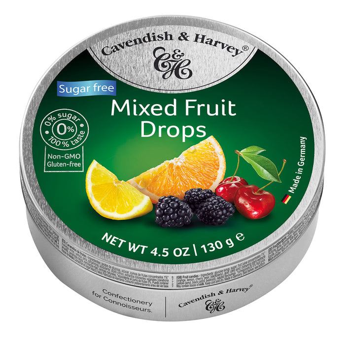Cavendish and Harvey Sugar Free Mixed Fruit Hard Candy Drops Tin - 4.5 OZ