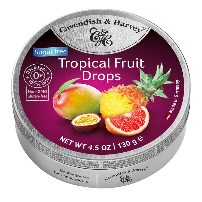 Cavendish and Harvey Sugar Free Tropical Hard Candy Drops Tin - 11 Count