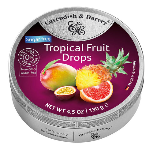 Cavendish and Harvey Sugar Free Tropical Hard Candy Drops Tin - 11 Count