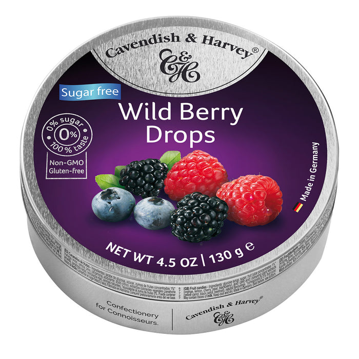 Cavendish and Harvey Sugar Free Wild Berry Hard Candy Drops Tin - 11 Count