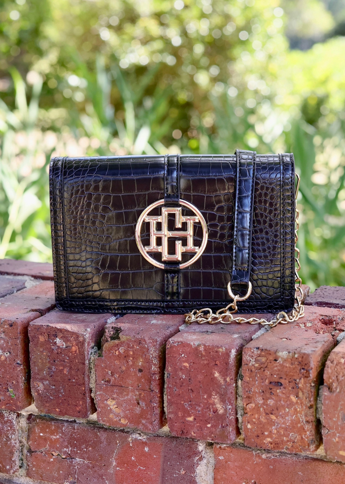 Caroline Hill black crocodile Cecilia handbag crossbody