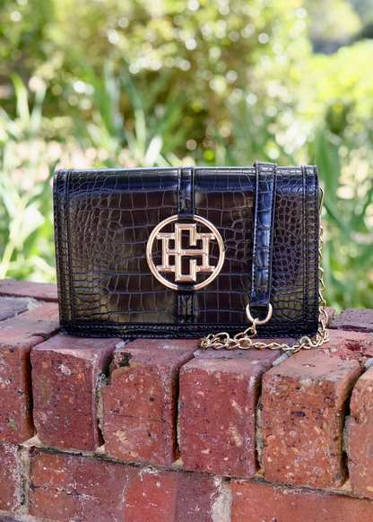 Caroline Hill black crocodile Cecilia handbag crossbody