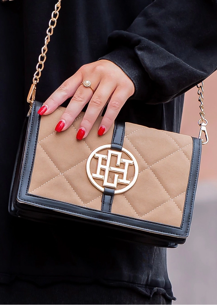Cecilia Circle Logo Handbag - Latte Black