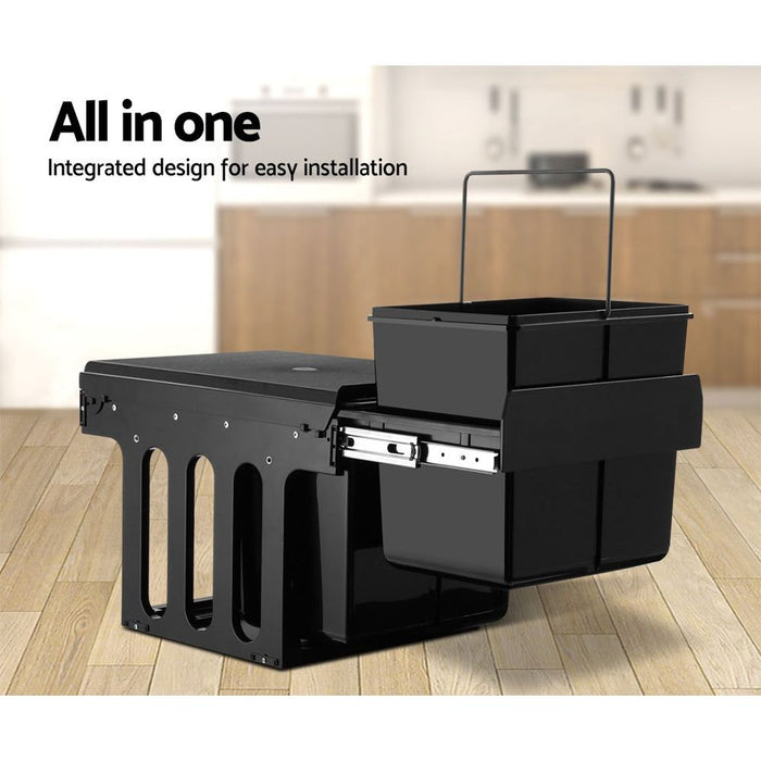 Cefito 2x15L Pull Out Bin - Black -Home Living Store - -