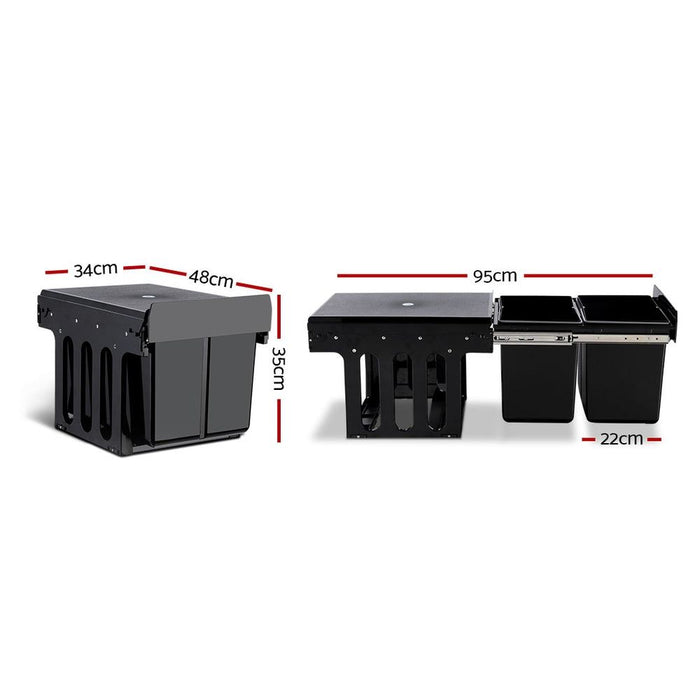 Cefito 2x15L Pull Out Bin - Black -Home Living Store - -