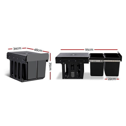 Cefito 2x15L Pull Out Bin - Black -Home Living Store - -