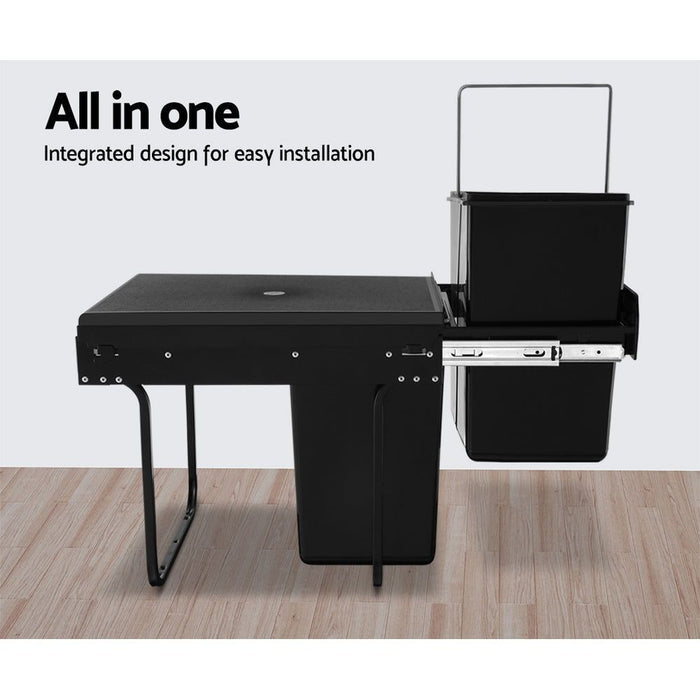 Cefito 2x20L Pull Out Bin - Black -Home Living Store - -