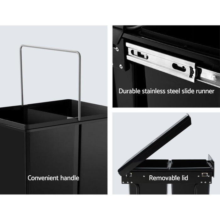 Cefito 2x20L Pull Out Bin - Black -Home Living Store - -