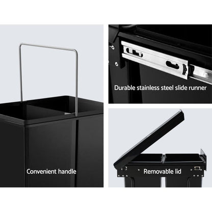 Cefito 2x20L Pull Out Bin - Black -Home Living Store - -