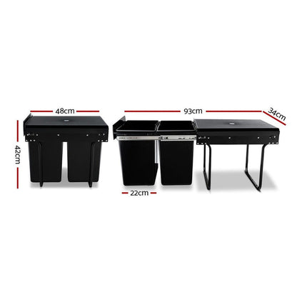 Cefito 2x20L Pull Out Bin - Black -Home Living Store - -