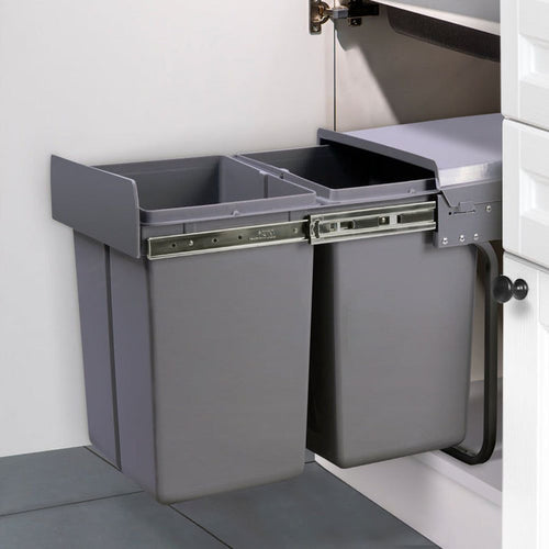 Cefito 2x20L Pull Out Bin - Grey -Home Living Store - -