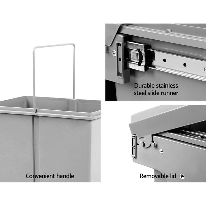 Cefito 2x20L Pull Out Bin - Grey -Home Living Store - -
