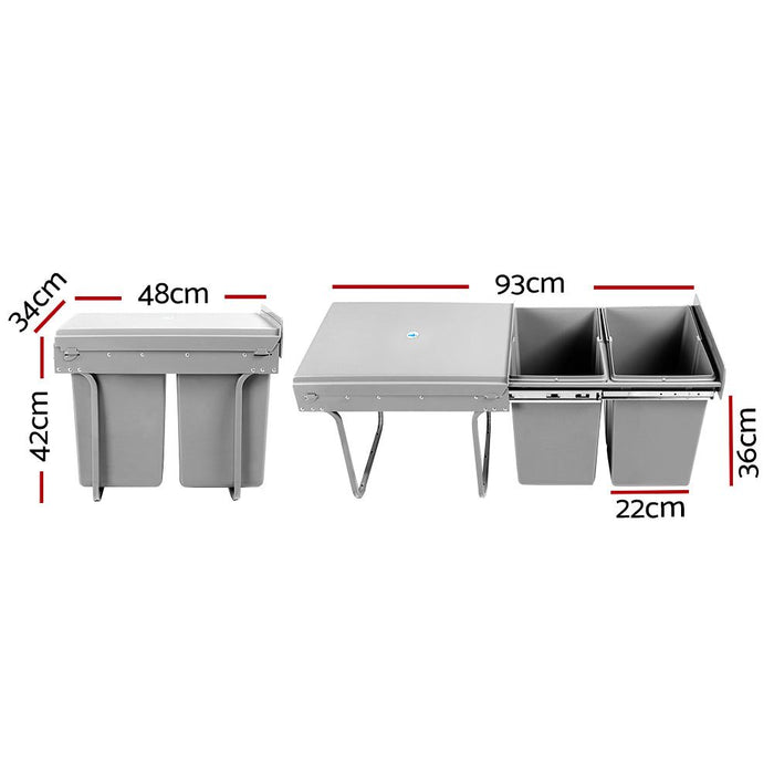 Cefito 2x20L Pull Out Bin - Grey -Home Living Store - -