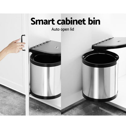 Cefito Kitchen Swing Out Pull Out Bin Stainless Steel Garbage Rubbish Can 12L -Home Living Store - -
