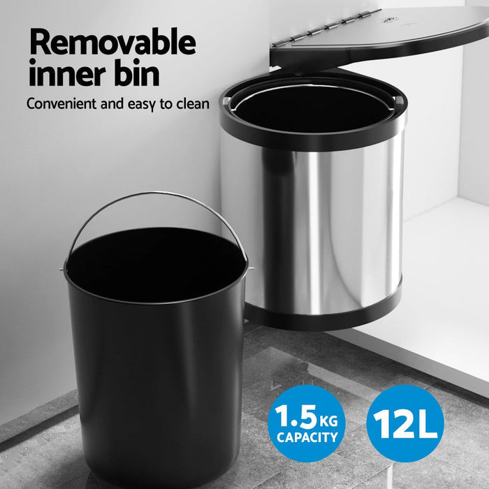 Cefito Kitchen Swing Out Pull Out Bin Stainless Steel Garbage Rubbish Can 12L -Home Living Store - -