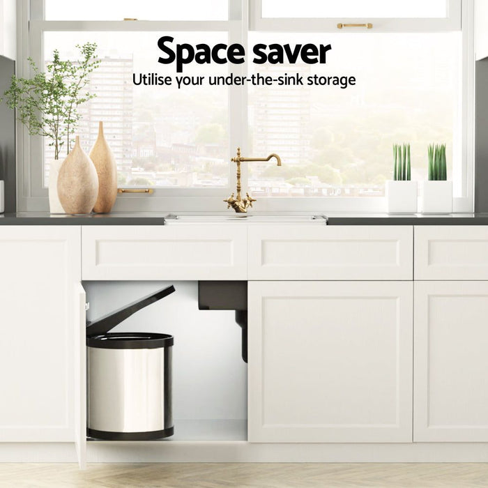 Cefito Kitchen Swing Out Pull Out Bin Stainless Steel Garbage Rubbish Can 12L -Home Living Store - -