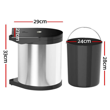 Cefito Kitchen Swing Out Pull Out Bin Stainless Steel Garbage Rubbish Can 12L -Home Living Store - -